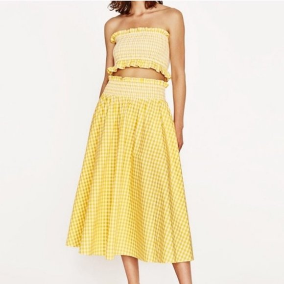 Zara Dresses & Skirts - Zara Yellow Gingham Set, Crop Top & Skirt, XS